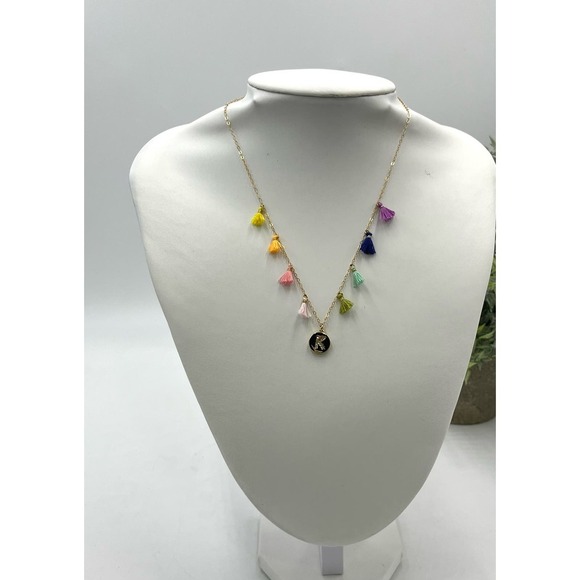 Molly Phillips Multicolor Fringe‎ Tassel Initial K Gold Tone Necklace - Picture 2 of 15